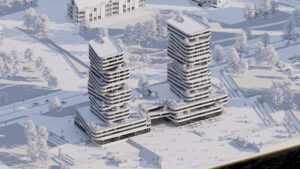 foto di un rendering di un grattacielo realizzato con il software Enscape